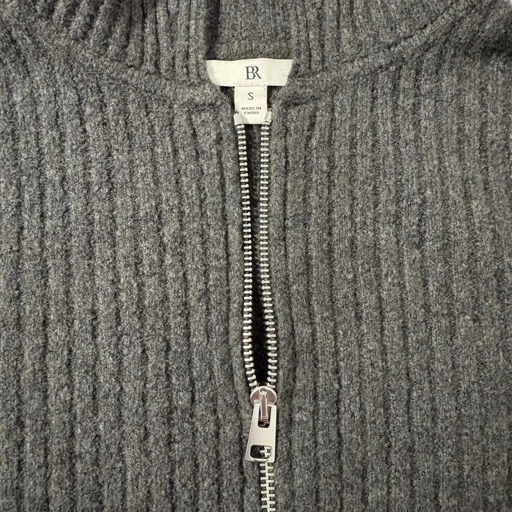 BR Ribbed Cropped Zip Up Sweater Turtleneck Charcoal Gray Size‎ S Y2K Casual